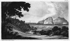 An illustration of the city of Edinburgh looking West. From the 1802 book A Journey from Edinburgh Through Parts of North Britain, by Alexander Campbell.