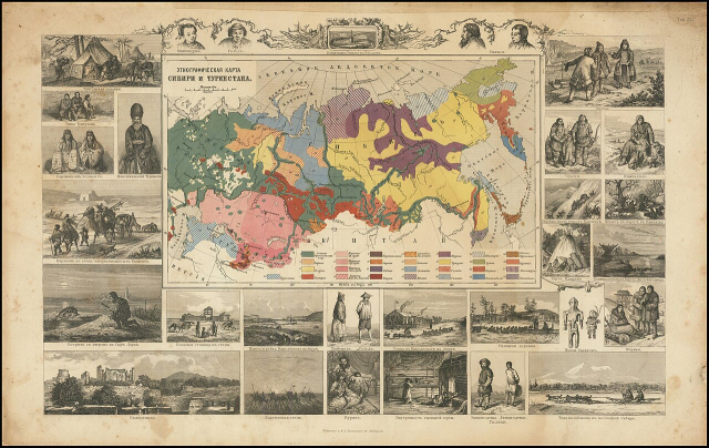 Ethnographic Map of Siberia and Turkestan by Friedrich Arnold Brockhaus, published 1890