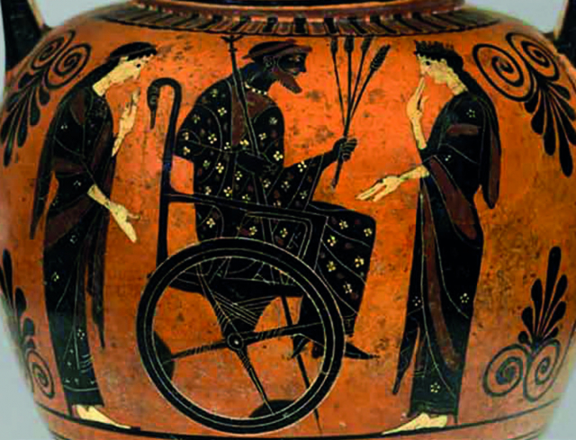 Greek vase from Classical period showing chair on wheels